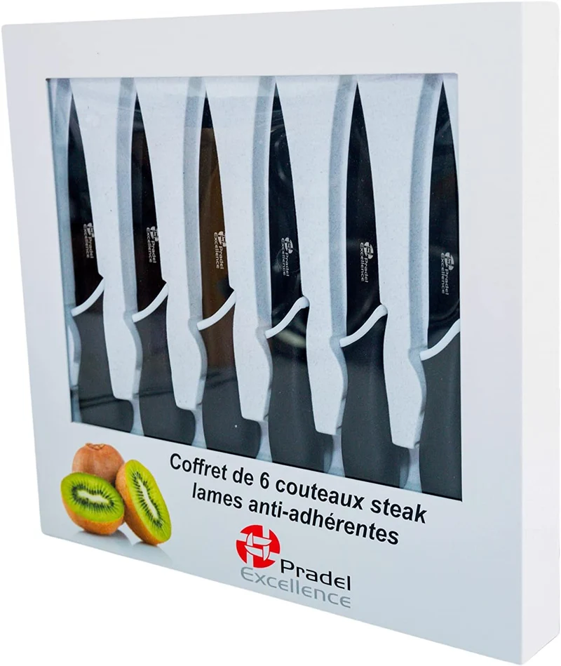 Pradel Excellence CC006N Kasten mit 6 Antihaft-Steakmessern aus rostfreiem Edelstahl, Anisfarben Sch