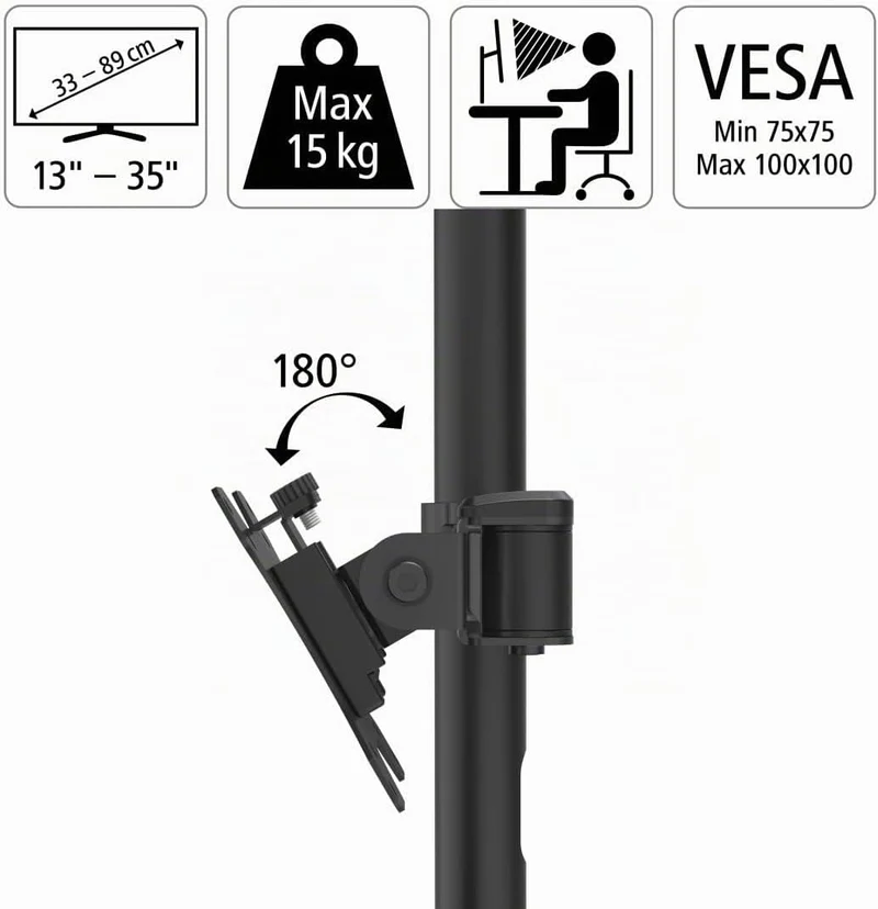 Hama Monitorhalterung für 1 Monitor 13 – 35 Zoll (Monitorhalter höhenverstellbar bis 40 cm, schwenkb