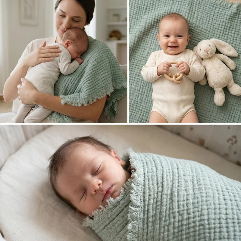 nordic coast company® Musselin Decke Baby Puckdecke Fransen Babydecke Musselin Mulltuch Pucktuch Spu