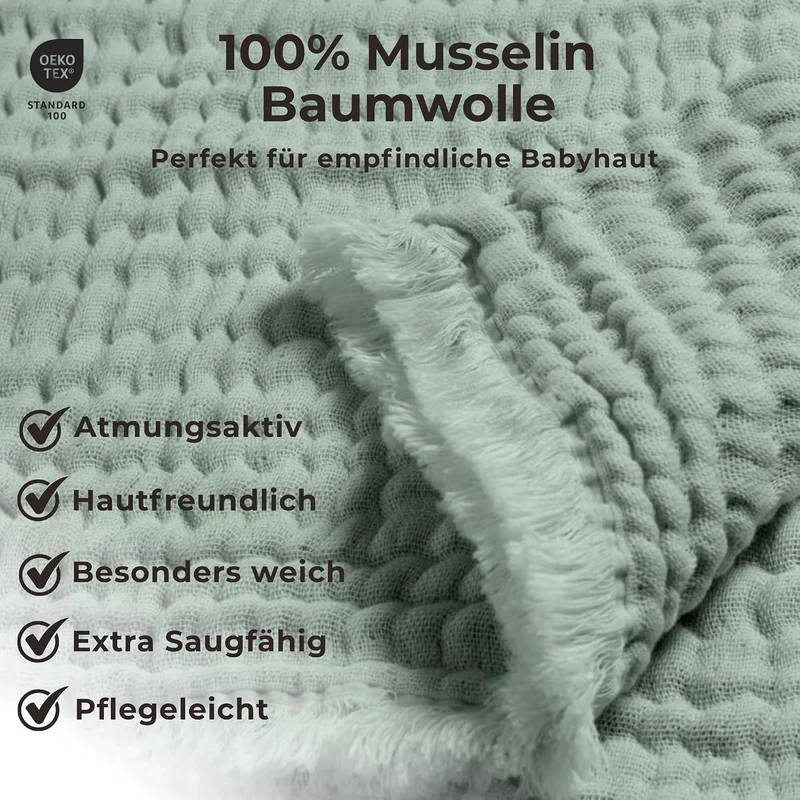 nordic coast company® Musselin Decke Baby Puckdecke Fransen Babydecke Musselin Mulltuch Pucktuch Spu