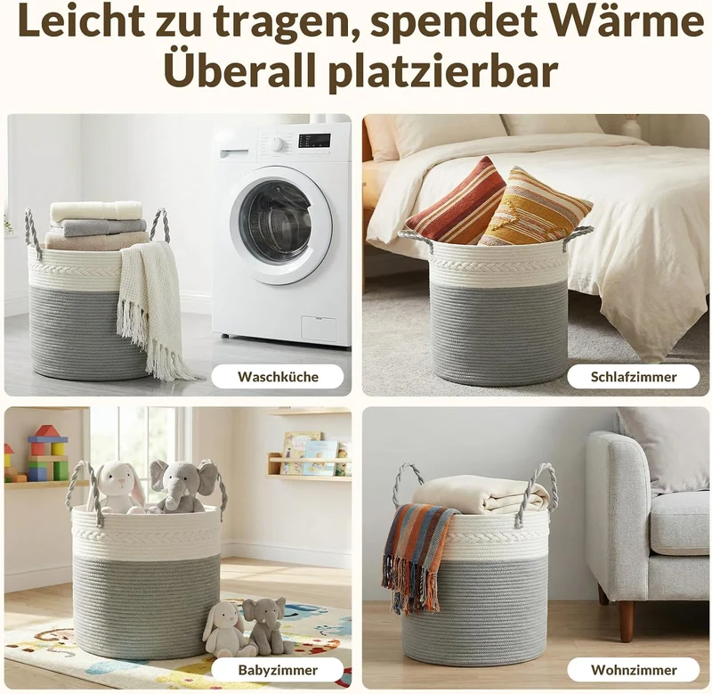 COSYLAND Aufbewahrungskorb Gross für Wohnzimmer, geflochtener Wäschekorb aus Baumwollseil, Wollkorb/