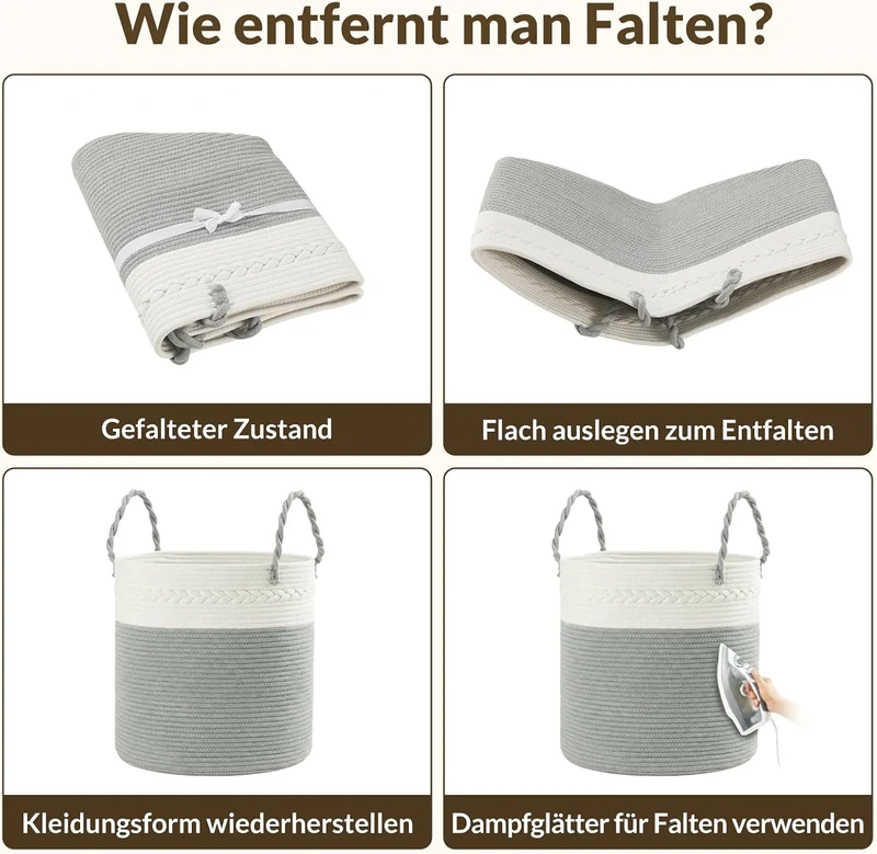 COSYLAND Aufbewahrungskorb Gross für Wohnzimmer, geflochtener Wäschekorb aus Baumwollseil, Wollkorb/