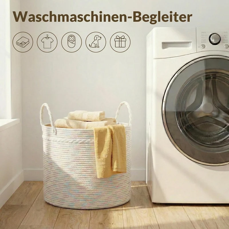 COSYLAND Aufbewahrungskorb Gross für Wohnzimmer, geflochtener Wäschekorb aus Baumwollseil, Wollkorb/