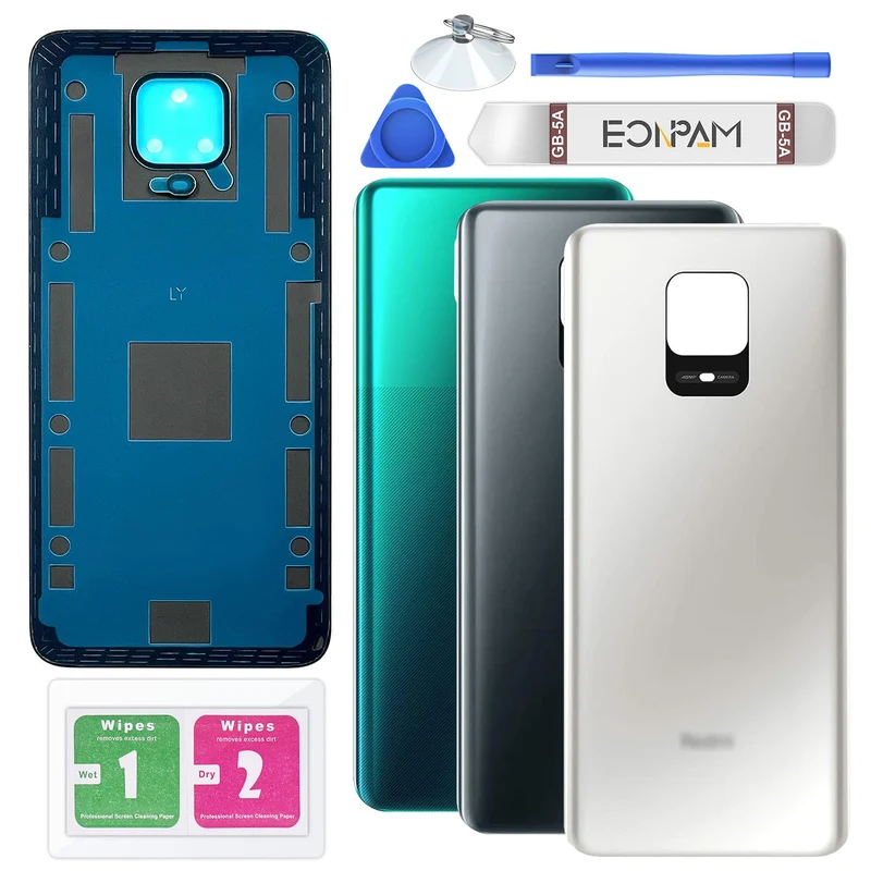 Eonpam Akkudeckel für Xiaomi Redmi Note 9 Pro Rückseite Glas Original Backcover Back Glas Ersatz mit