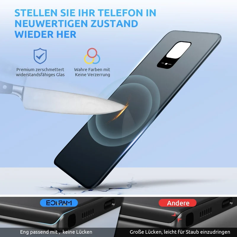 Eonpam Akkudeckel für Xiaomi Redmi Note 9 Pro Rückseite Glas Original Backcover Back Glas Ersatz mit