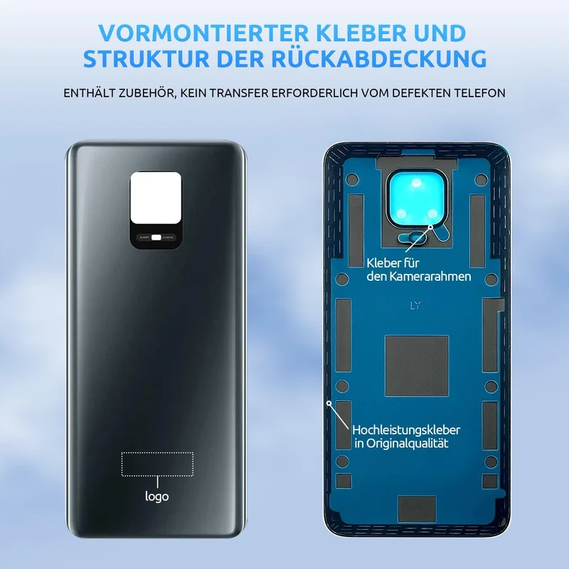 Eonpam Akkudeckel für Xiaomi Redmi Note 9 Pro Rückseite Glas Original Backcover Back Glas Ersatz mit