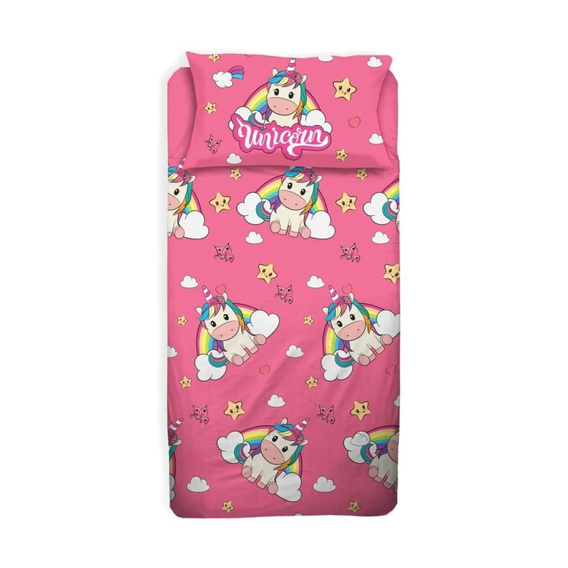 hermet Einhorn, Bettwäsche-Set für Einzelbett, 100% Baumwolle, Rosa