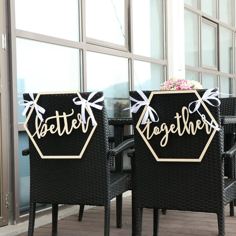 BESTOYARD 2 stück Stuhl Bunting Stuhldekoration Hochzeit Holz Stuhl Schild Braut Bräutigam Foto Requ