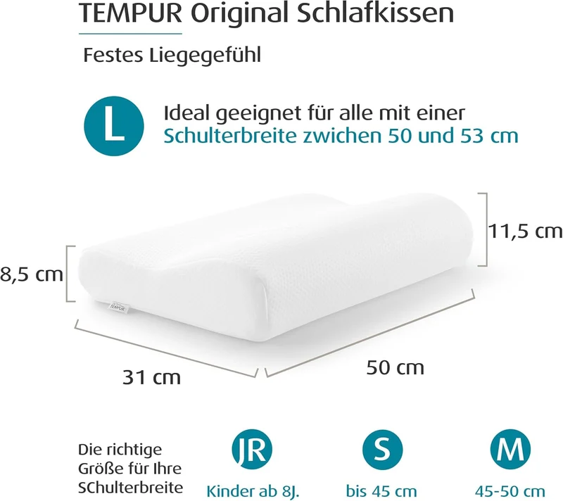TEMPUR Original Schlafkissen Memory Foam, ergonomisches Nackenstützkissen für Seiten- und Rückenschl