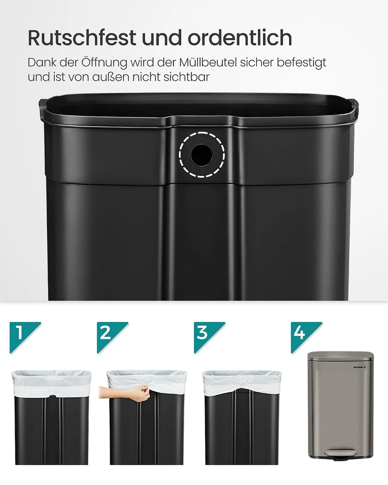 SONGMICS Mülleimer Küche Abfalleimer Treteimer Stahl 50 Liter Silbergrau 50 L, Silbergrau 50 L