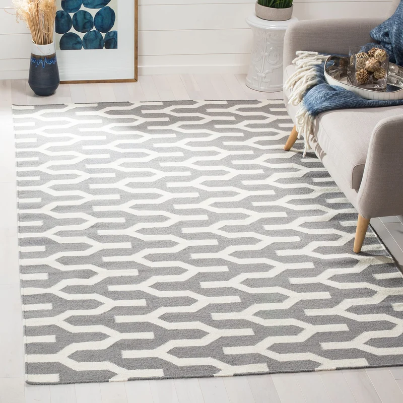 SAFAVIEH Zeitgenössische Teppich für Wohnzimmer, Esszimmer, Schlafzimmer - Dhurrie Collection, Kurze