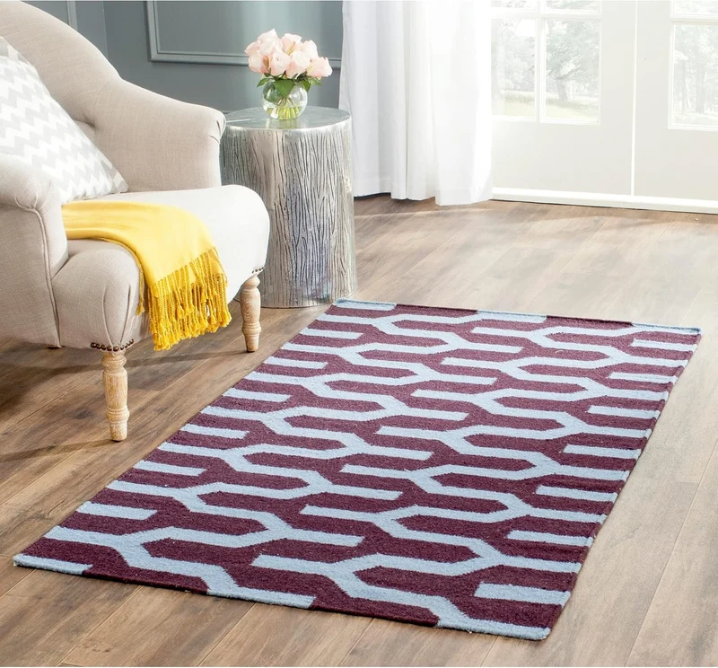 SAFAVIEH Zeitgenössische Teppich für Wohnzimmer, Esszimmer, Schlafzimmer - Dhurrie Collection, Kurze