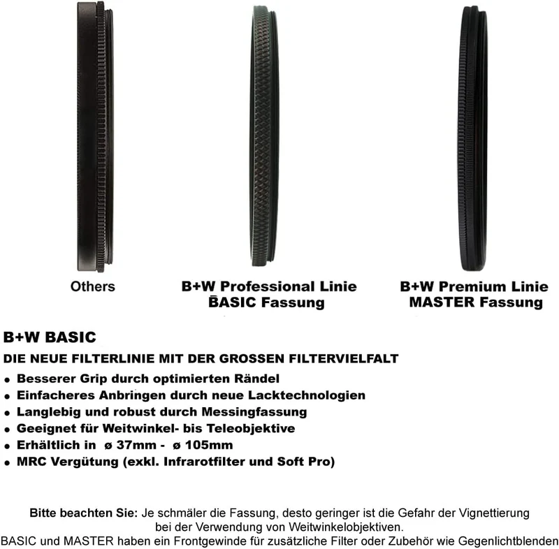 B+W UV-Haze- und Schutz-Filter 010 MRC Basic 39mm (16x vergütet, Professional), Black, 1100131