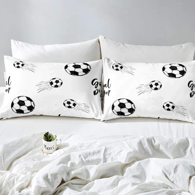 Loussiesd Jungen Fu?Ball Betten Set Sport Thema Bettbezug Set Kinder Fu?Ball Muster Bettw?sche Set 1