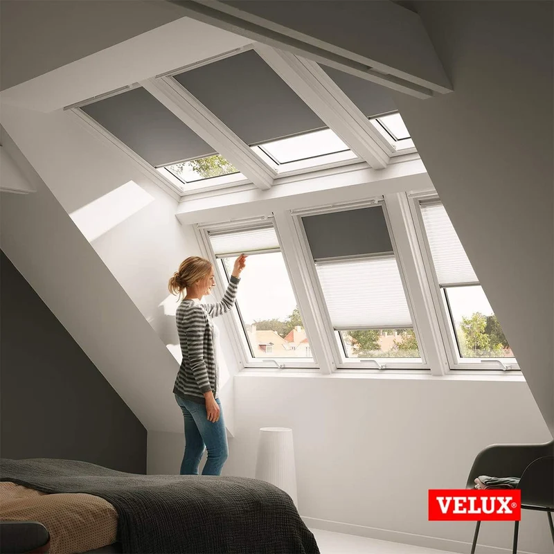 VELUX Original Dachfenster Duo Verdunkelungsrollo für MK06, Dunkelblau, mit Grauer Führungsschiene M