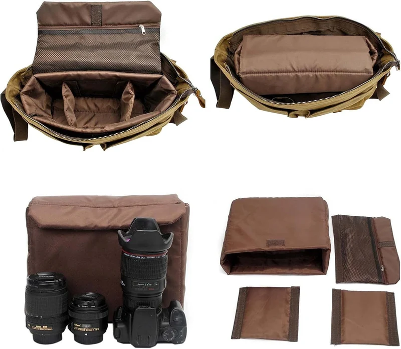 Neuleben Wasserdicht Kameratasche für DSLR Umhängetasche Vintage Gross Fototasche Canvas Leder Camer