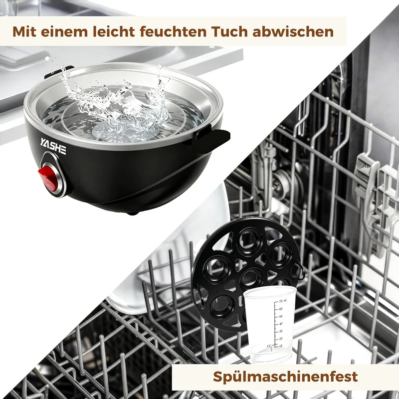YASHE Eierkocher, elektrischer Eierkocher für 7 Eier für hart, mittel und weich gekochte Eier, mit M