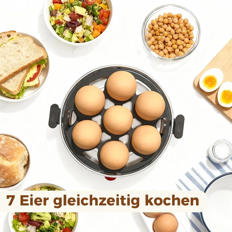 YASHE Eierkocher, elektrischer Eierkocher für 7 Eier für hart, mittel und weich gekochte Eier, mit M