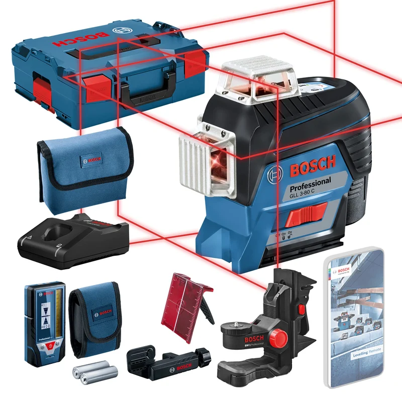 Bosch Professional 12V System Linienlaser GLL 3-80 C (1x Akku 12V, Universalhalterung BM 1, Empfänge