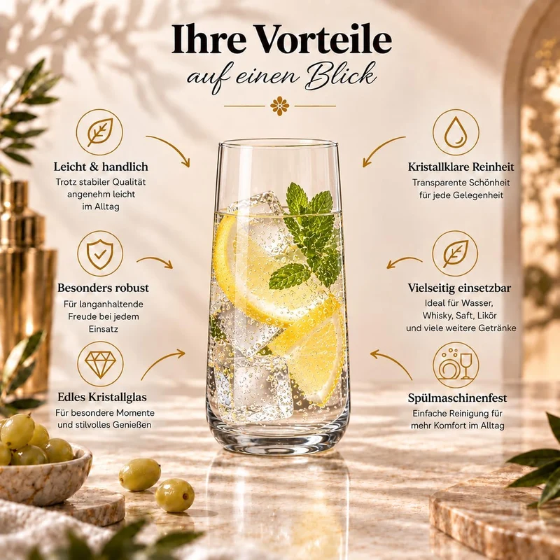 KIAPPO Set mit 12 Gläsern Avant-Grande mit Fassungsvermögen 540 ml hohe Gläser für Wasser und kalte