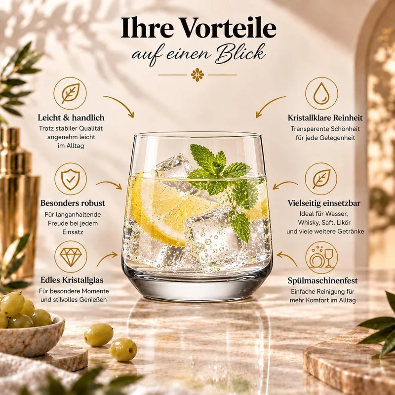 KIAPPO Set mit 12 Gläsern mit Fassungsvermögen 400 ml für Wasser und kalte Getränke modernes und min