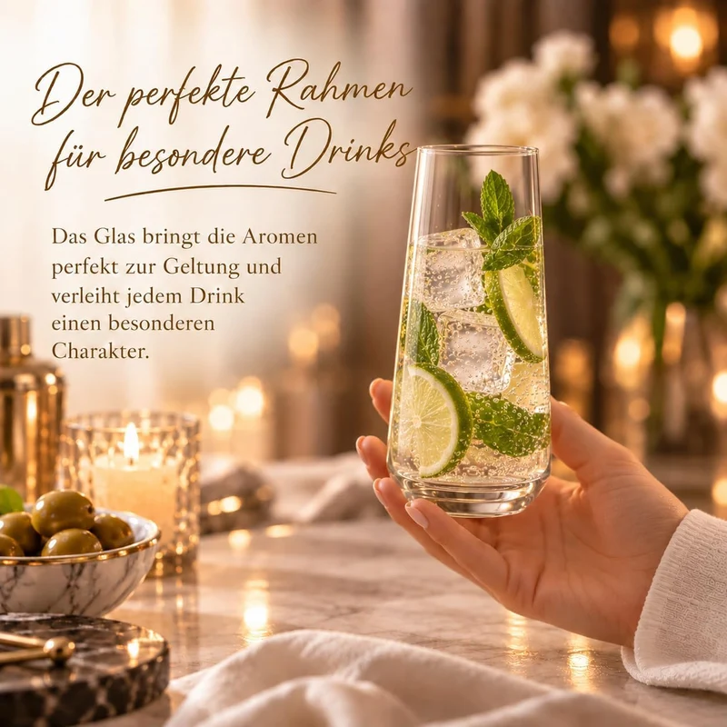 KIAPPO Longdrinkgläser | Set mit 6 Gläsern Avant-Garde Trinkgläser | modernes minimalistisches Desig