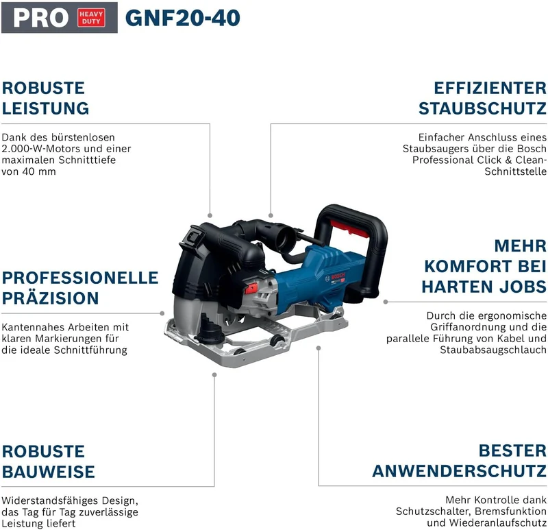Bosch PRO Kabelgebundene Mauernutfräse GNF20-40 (inkl. 2x Diamanttrennscheibe 150mm, 1x L-BOXX)