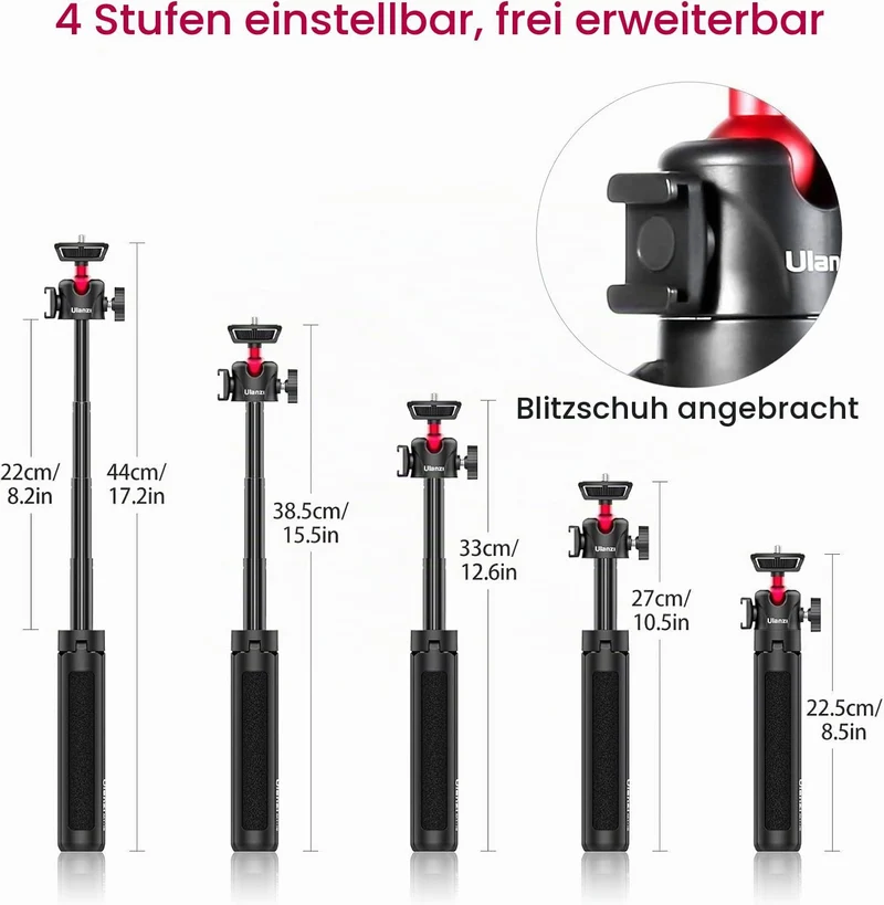 ULANZI MT-16 Stativ & Selfie Stick für Kamera und Smartphone - ausziehbares Tischstativ Halterung mi