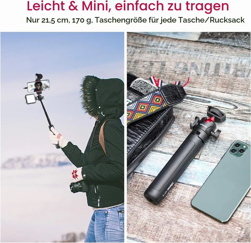 ULANZI MT-16 Stativ & Selfie Stick für Kamera und Smartphone - ausziehbares Tischstativ Halterung mi