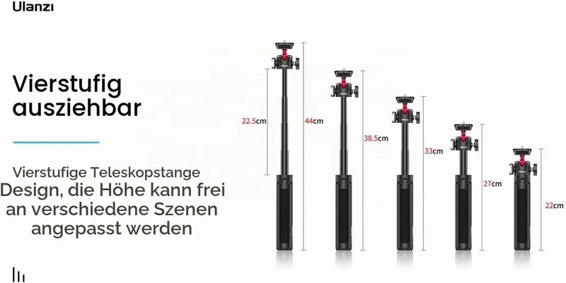 ULANZI MT-16 Stativ & Selfie Stick für Kamera und Smartphone - ausziehbares Tischstativ Halterung mi