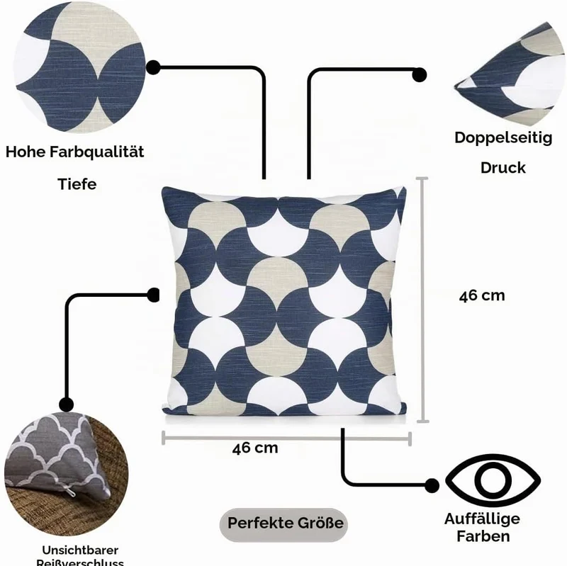 Penguin Home® 4Er-Pack Dekorative Quadratische Kissen Aus Baumwolle, Luxuriöse, Stilvolle Für Wohnzi