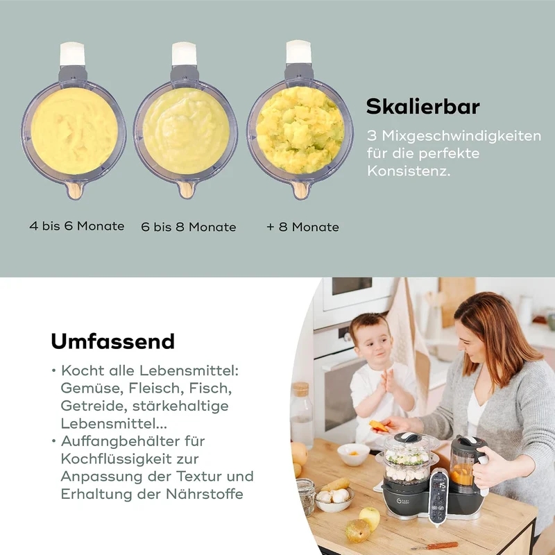Babymoov Nutribaby Plus industrial grey Babynahrungszubereiter inkl. Babybols Aufbewahrungsbehälter-