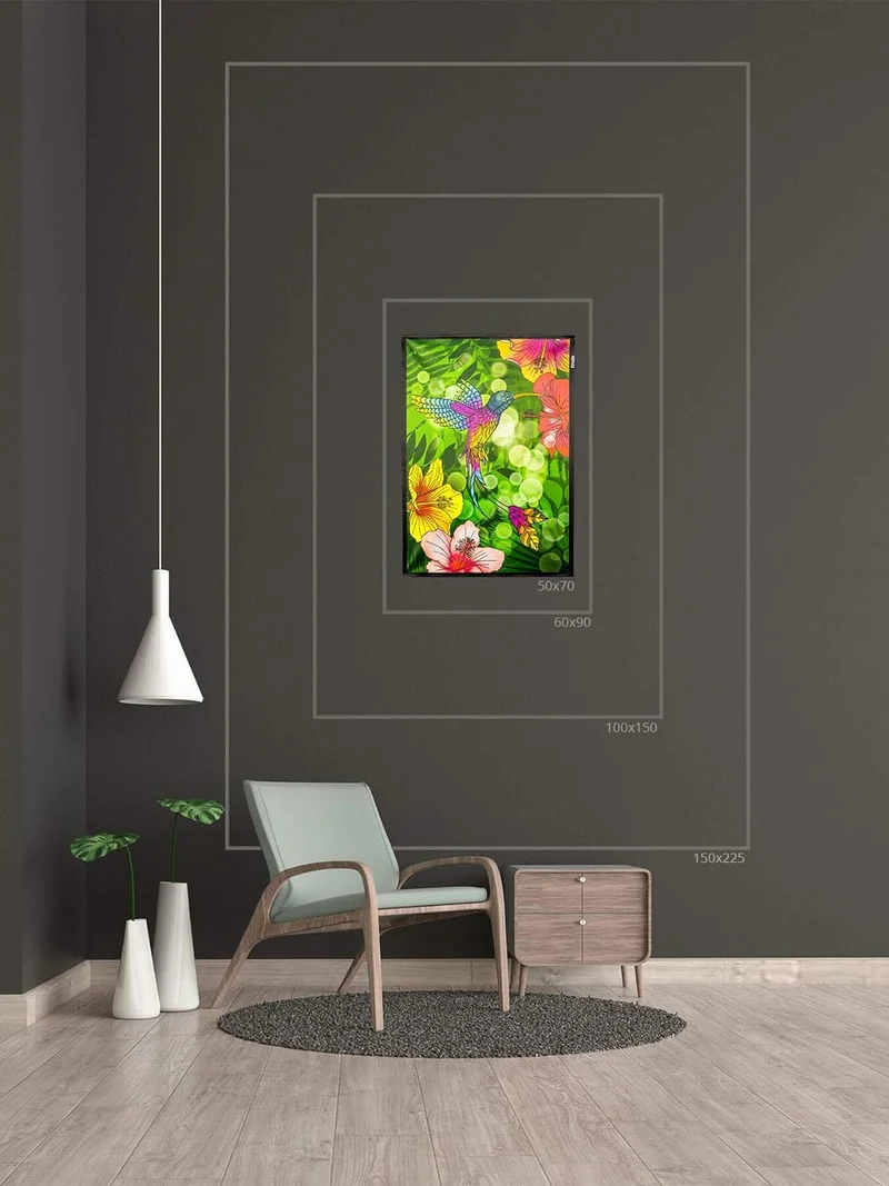 PSYWORK Schwarzlicht Stoffposter Neon | Kolibri Hibiskus Flower | 0,5 x 0,7m | UV-aktiv | fluoreszie