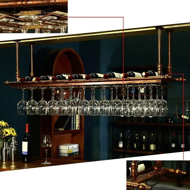 N / A Decke Weinregal LINLINZ Weinregal Flaschenregal Für 11 Flaschen 30 Becher Aufhängen, Flaschens