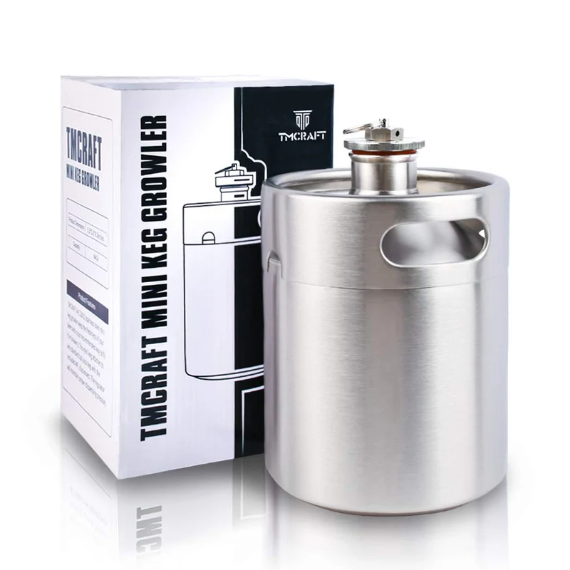 TMCRAFT 2 Liter Mini Growler Keg, tragbares Edelstahl-Bierfass mit sechskantem Spiraldeckel für Haus