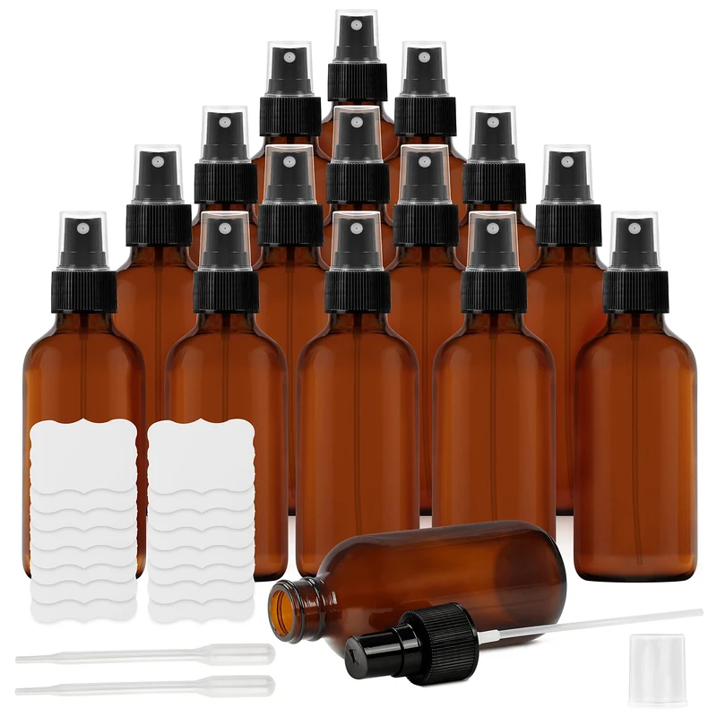 BELLE VOUS 16er Pack Kleine Sprühflasche aus Braunglas 120ml Sprühflasche Glas - Nachfüllbare Braung