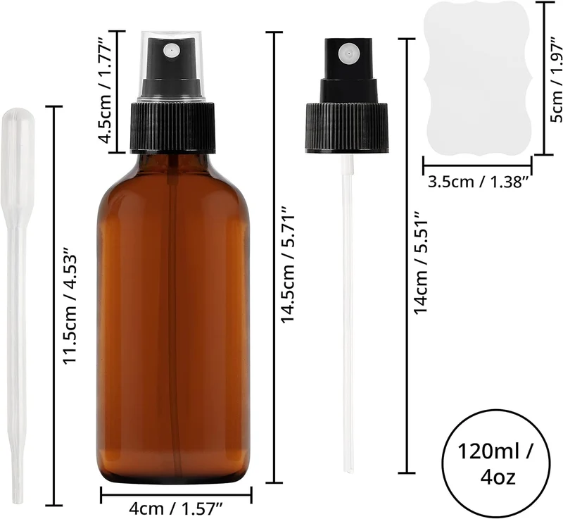 BELLE VOUS 16er Pack Kleine Sprühflasche aus Braunglas 120ml Sprühflasche Glas - Nachfüllbare Braung