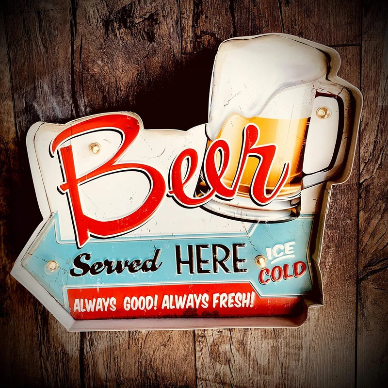 Leuchtschild Retro-Schild Wandschild im Vintage-Stil LED Schild für Bar Bier Dekoschild Zubehör für