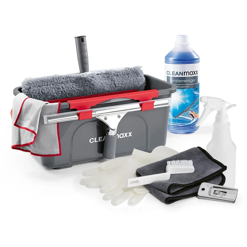 CLEANmaxx Fensterreiniger Set Professional, 13-tlg. | Profi Fensterputzer Set mit Glasschaber - für