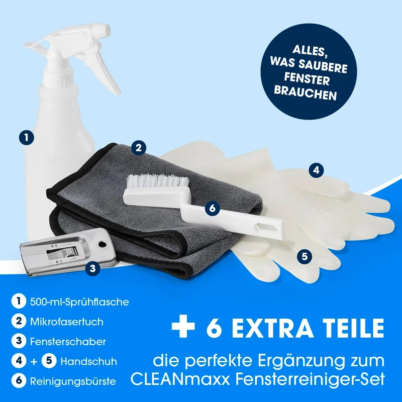 CLEANmaxx Fensterreiniger Set Professional, 13-tlg. | Profi Fensterputzer Set mit Glasschaber - für