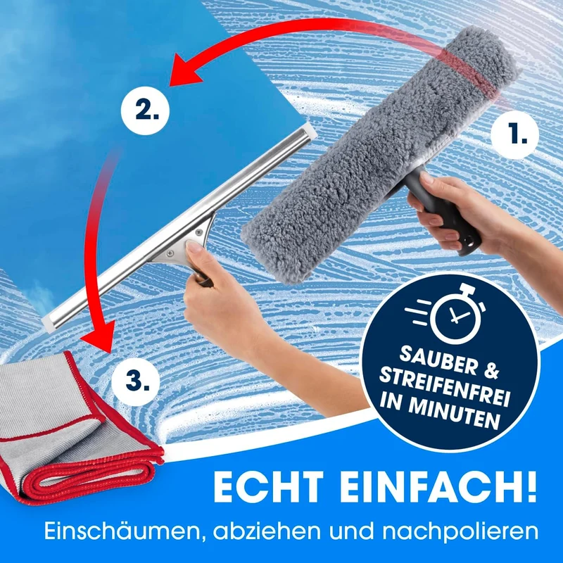 CLEANmaxx Fensterreiniger Set Professional, 13-tlg. | Profi Fensterputzer Set mit Glasschaber - für