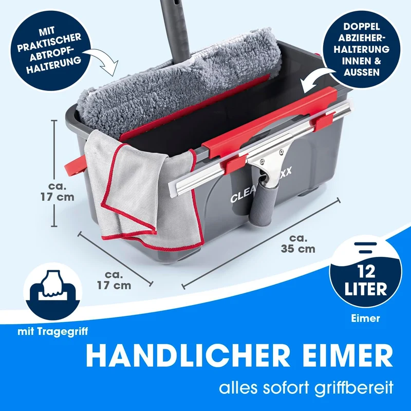 CLEANmaxx Fensterreiniger Set Professional, 13-tlg. | Profi Fensterputzer Set mit Glasschaber - für
