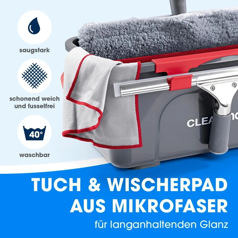 CLEANmaxx Fensterreiniger Set Professional, 13-tlg. | Profi Fensterputzer Set mit Glasschaber - für
