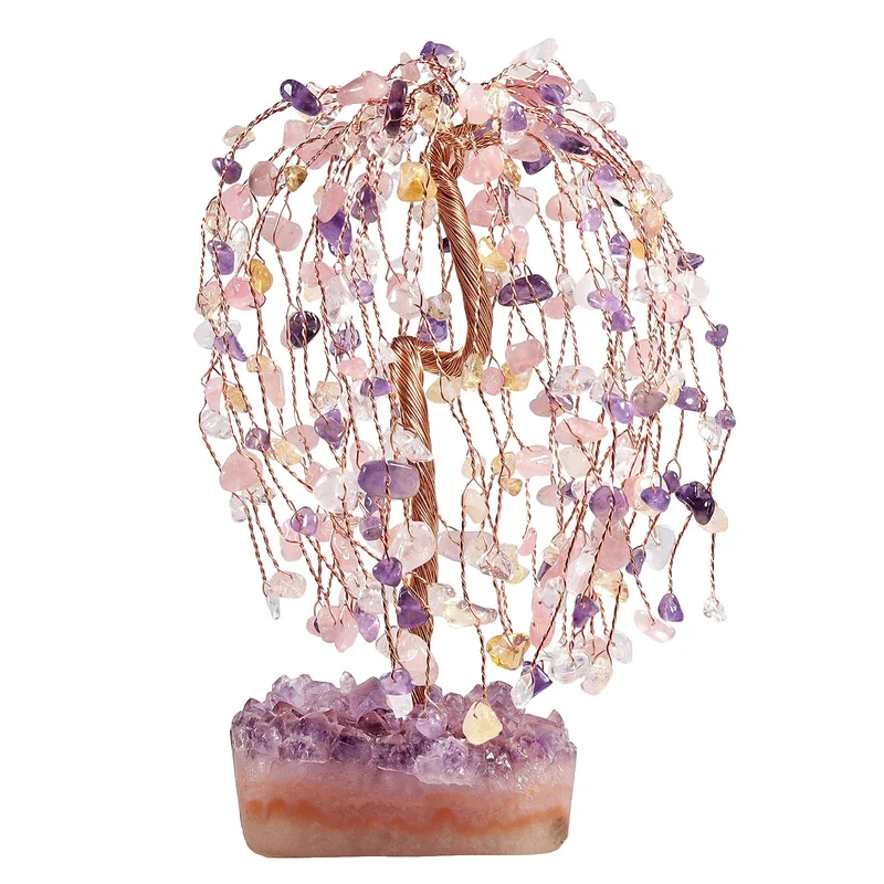 mookaitedecor Natürlicher Amethyst & Citrin & Rosenquarz & Bergkristall-Baum mit Amethyst-Cluster-Kr