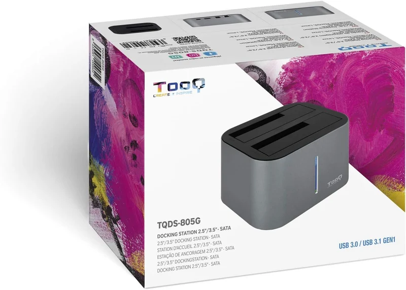 TOOQ TQDS-805G – Dockingstation mit Dual-SATA-Schacht für 2,5-Zoll- und 3,5-Zoll-Laufwerke, USB 3.0