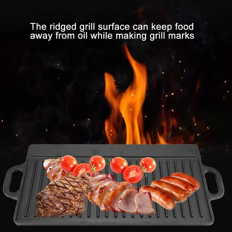 Grillplatte, Antihaft-Grillplatte aus Gusseisen mit Grill und geriffeltem, flachem, doppelseitigem B