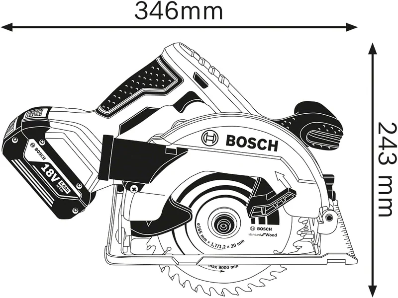 Bosch Professional 060166H00A GKS 18 V-LI Akku-Kreissäge, 2 x 5, 0 Ah Akku, Schnellladegerät, Parall