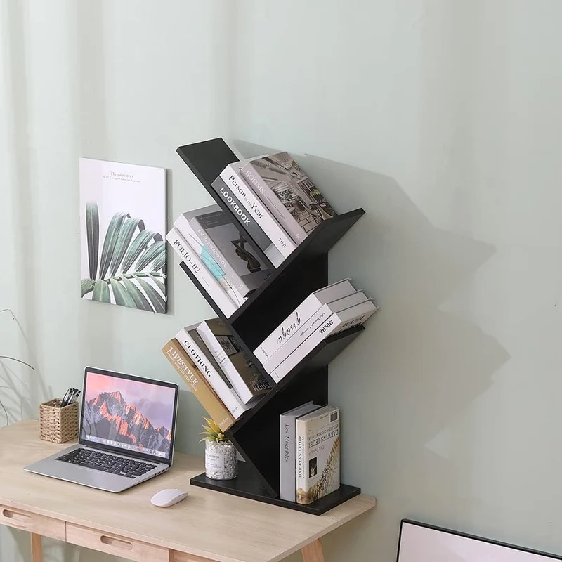 Etnicart Modernes Bücherregal mit Baum freistehend Bücherregal CD Holz MDF Regale Nachttisch 40x20x7