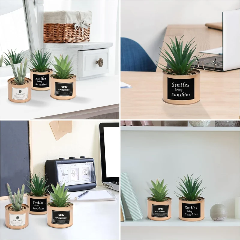 BELLE VOUS 3Stk Künstliche Pflanzen Mini Kunstpflanzen im Topf Grün Kupfer – 10 x 7,5cm Sukkulenten
