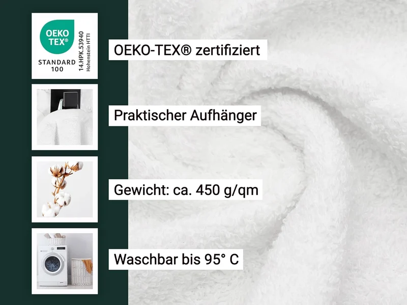 ZOLLNER 5er Set Badehandtücher, Duschtücher, 100x150 cm, Baumwolle, weiss, 5er Set